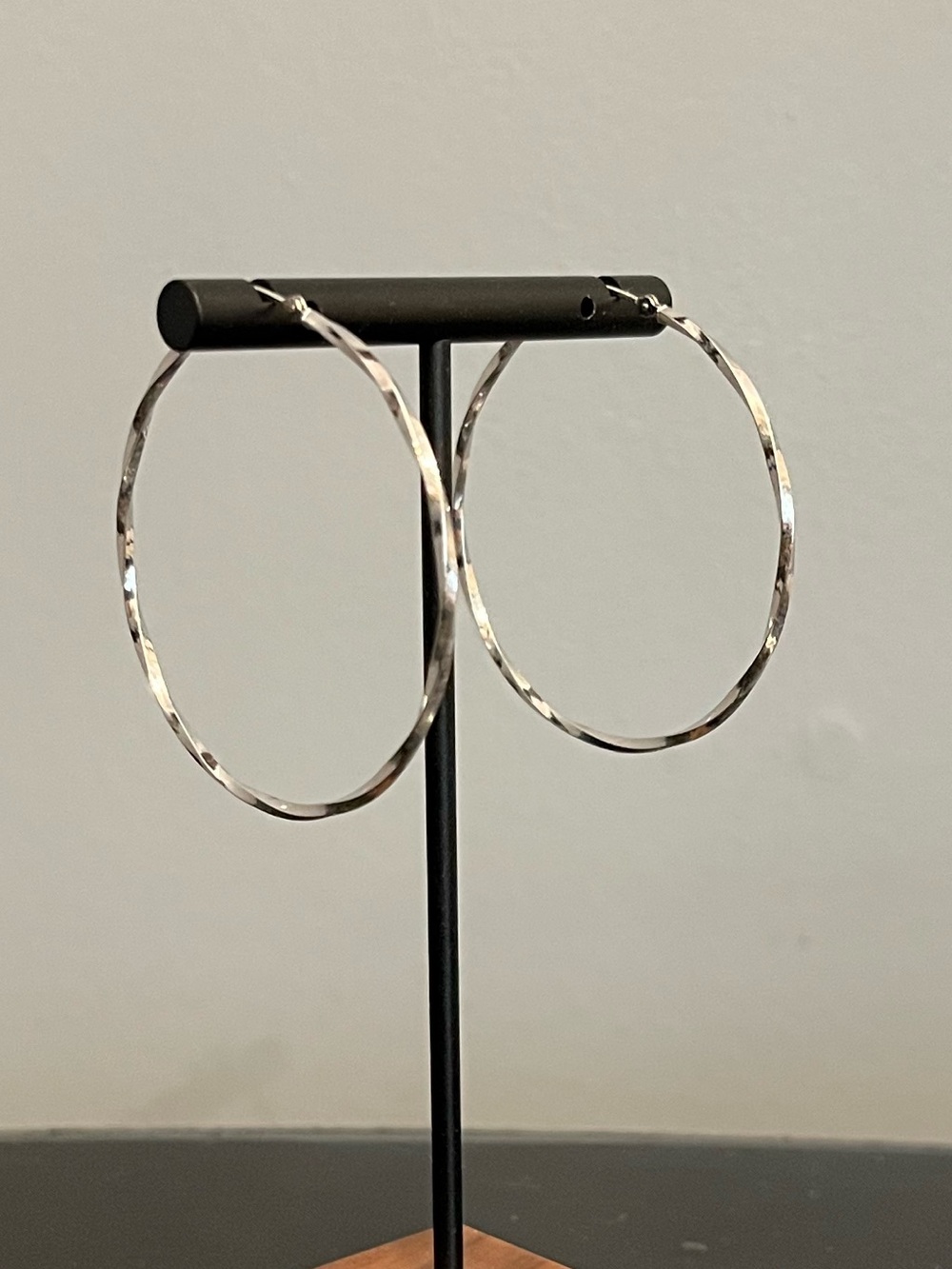 14k White Gold Rhodium Plated Twist Tube Hoop Earrings
